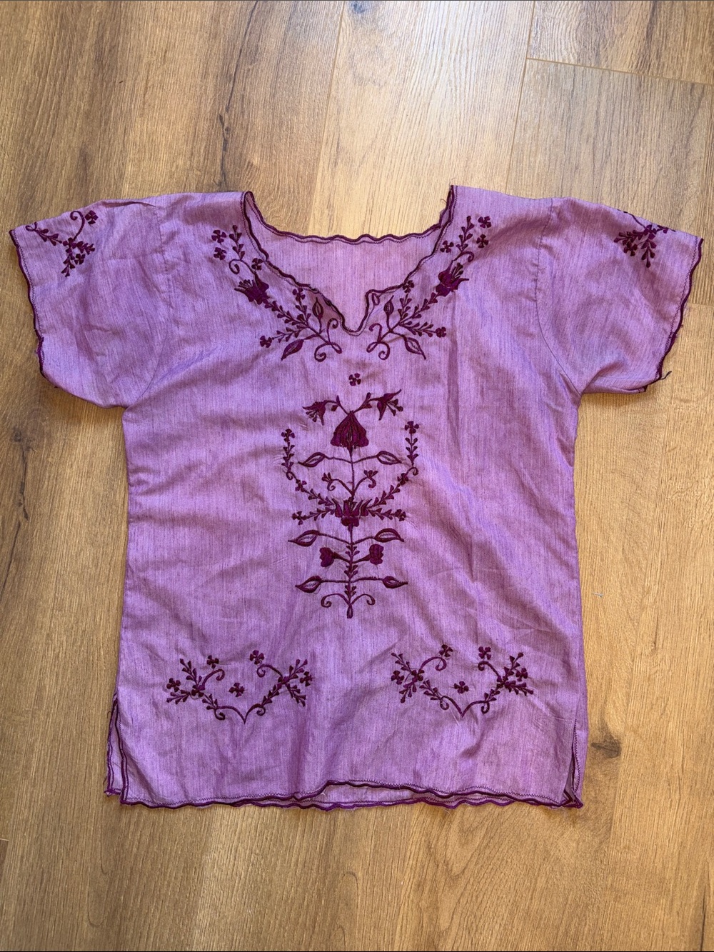 Embroidered Mauve Short-Sleeve Women's Blouse
